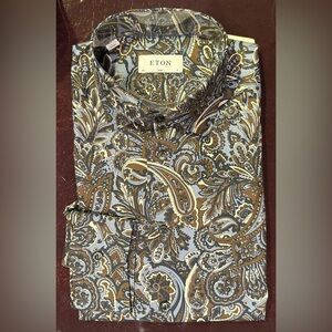 $395 NEW ETON DRESS SHIRT 15 38 SLIM FIT PAISLEY